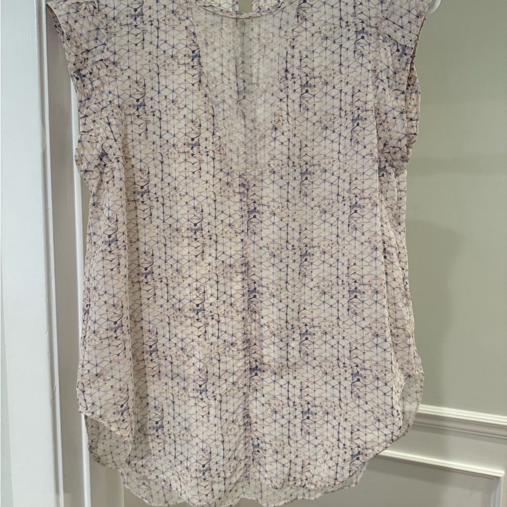 Rebecca Taylor White and Gray Cap Sleeve Blouse
